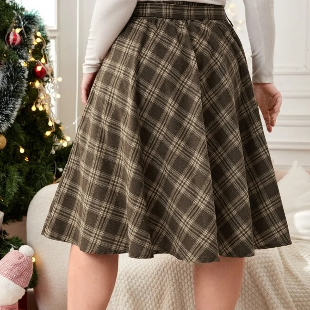 BRAND NEW NWT Brown Plaid Tartan Midi Skirt 2XL (16) - Picture 3 of 15